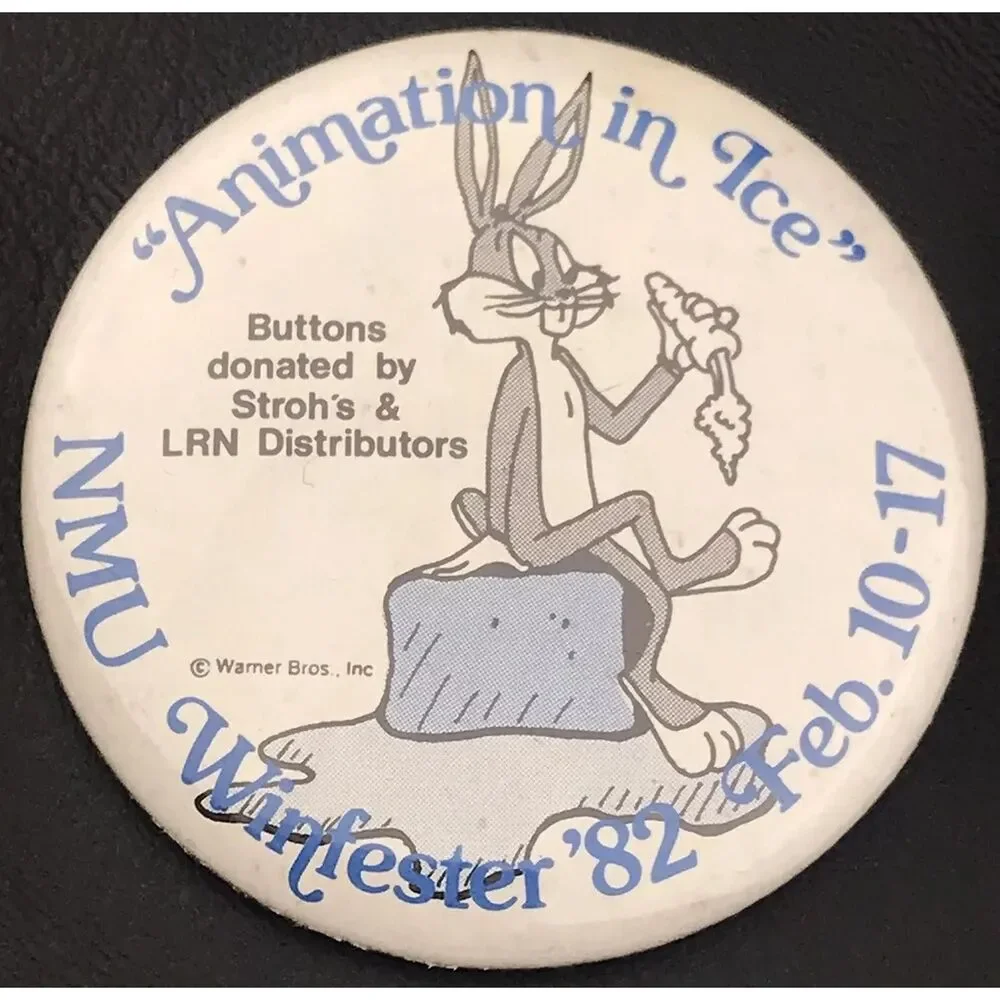 NMU Bugs Bunny Animation in Ice Winterfest 1982 Vintage 80s Pin Button Pinback